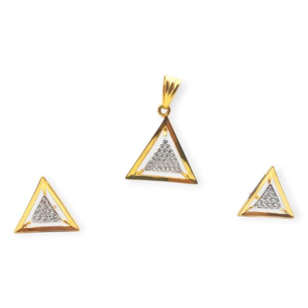 Adorable Gold Pendant Set in Triangle shape with Zerkons and Beautiful Design